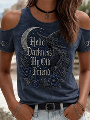 Damen-Halloween-T-Shirt mit dem Aufdruck „Hello Darkness My Old Friend“