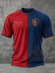 Herren-Raglan-T-Shirt mit kurzen Ärmeln und Fußballmotiv-Print