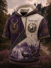 Herren-Kapuzenpullover mit französischem Jagdmotiv, lässig, Kurzarm