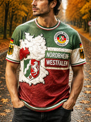 Herren-Retro-T-Shirt im deutschen Nordrhein-Stil mit Patchwork-Print, lässig geschnitten