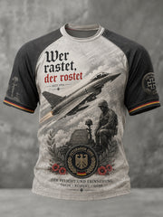Herren-Vintage-Veteran-Print Raglan Kurzarm-T-Shirt