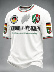 Herren-weißes, bedrucktes Freizeit-T-Shirt im deutschen Nordrhein-Stil
