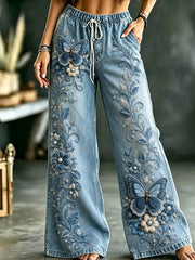 Damenhose mit Tier- und Blumenkunstdruck