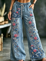 Damenhose mit Tier- und Blumenkunstdruck