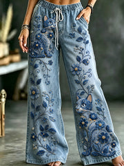 Damenhose mit Tier- und Blumenkunstdruck