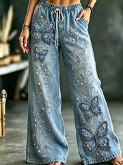 Damenhose mit Tier- und Blumenkunstdruck