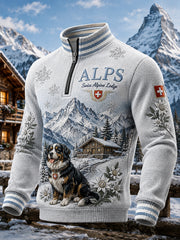 Herren-Sweatshirt im Alpin-Stil mit Waffelstruktur, langen Ärmeln und Mock-Neck