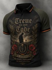Herren-Poloshirt mit kurzen Ärmeln und grafischem Veteranen-Gedenkdruck