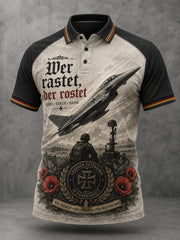 Herren-Poloshirt mit kurzen Ärmeln und grafischem Veteranen-Gedenkdruck