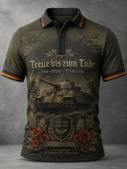 Herren-Poloshirt mit kurzen Ärmeln und grafischem Veteranen-Gedenkdruck