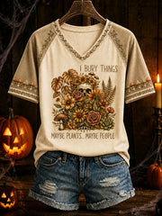 Frauen "Ich begrabe Dinge, vielleicht Pflanzen, vielleicht Menschen" Halloween Floral Casual T-Shirt