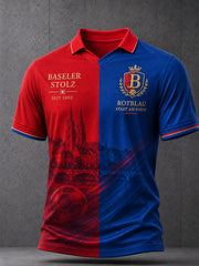 Herren-Poloshirt mit kurzen Ärmeln und fußballinspiriertem Print