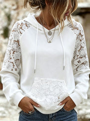 Damen Edler Boho Blumen spitze Patchwork Hoodie