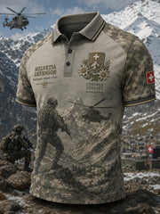 Herren-Poloshirt mit kurzen Ärmeln und vintage Militär-Print