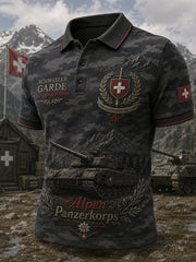Herren-Poloshirt mit kurzen Ärmeln und vintage Militär-Print
