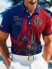 Herren-Sport-Poloshirt mit kurzen Ärmeln und Fußballmotiv-Print