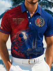 Kurzarm-Sport-Polo-Shirt für Männer mit Fußball-Themen-Print
