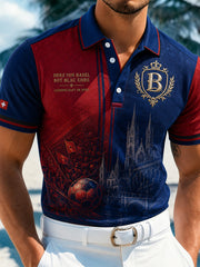 Herren-Sport-Poloshirt mit kurzen Ärmeln und Fußballmotiv-Print