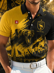 Herren-Sport-Poloshirt mit kurzen Ärmeln und Fußballmotiv-Print
