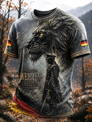 Herren-Graues, vom deutschen Militär inspiriertes Freizeit-T-Shirt mit Löwen-Print