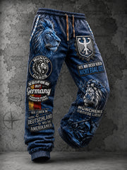 Dunkelblaue Freizeit-Sporthose für Herren mit deutschem Slogan-Print