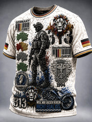Herren-Vintage-Casual-T-Shirt in Weiß mit militärinspiriertem Print im deutschen Stil