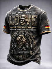 Herren-Retro-T-Shirt in Schwarz mit deutsch-militärischem Print, lässig geschnitten