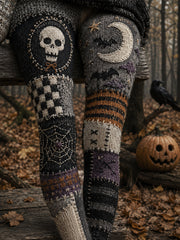Damen-Halloween-Leggings mit Totenkopf-Patchwork-Print