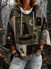 Damen-Halloween-Hexenhut-Print-Lässige 3/4-Ärmel-Kapuzenjacke