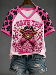 Damen Save The Udders V-Ausschnitt Schulter frei kurz ärmel iges T-Shirt