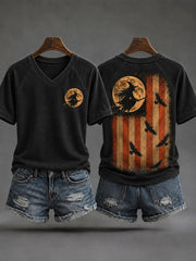 Frauen Halloween Hexe Flagge V-Ausschnitt T-Shirt