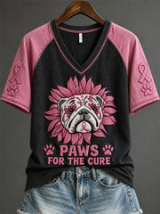 Damen-T-Shirt mit kurzem Ärmel und Pink-Schädel-Print im Bulldog-Stil von Paws for the Cure