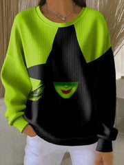 Damen-Halloween-Hexe mit geripptem Rundhals-Sweatshirt