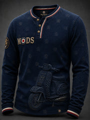 UK-Mods-Musik-Liebhaber für Männer, der lang ärmel iges Henley-Oberteil bedruckt hat