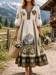 Damenkleid im österreichischen Landhausstil, retro, lässig, aus Baumwolle und Leinen