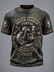 Herren-T-Shirt mit deutschem Bier- und Motorrad-Slogan, lässig, waffelgewebt