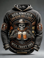 Herren-Retro-Sweatshirt im deutschen Bierknochen-Design, lässig mit Waffelstruktur und Kapuze