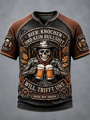 Herren-Retro-T-Shirt im deutschen Bierknochen-Design, lässig mit V-Ausschnitt