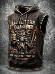 Herren-Retro-Rock deutsche Bier-Slogan-Print lässige Kapuzenweste