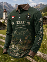 Herren-Poloshirt mit langen Ärmeln und rustikalem, kulturellem Jubiläumsdruck