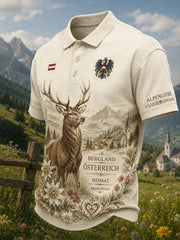Herren-Poloshirt mit kurzen Ärmeln und rustikalem, kulturellem Motivdruck