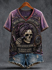 Damen-T-Shirt in Lila mit deutschem „Women’s Power“-Farbverlauf und lässigem V-Ausschnitt