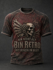 Herren-T-Shirt mit Aufdruck: BIN NICHT ALT, BIN RETRO MIT BENZIN IM BLUT