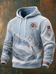 Herren-Kapuzenpullover im Alpin-Stil mit grafischem Print und tief angesetzten Schultern