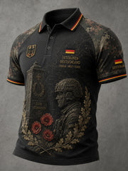 Herren-Poloshirt im Vintage-Stil mit Veteranen-Print, Raglanärmeln und kurzen Ärmeln