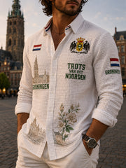 Herren-Graphic-Shirt im City-Stil aus Waffelstrick mit langen Ärmeln
