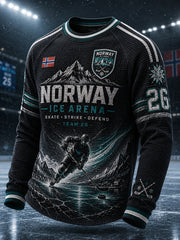 Herren-Raglan-T-Shirt aus Waffelstrick mit langen Ärmeln und Hockey-Motiv-Print