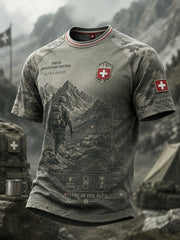 Herren-T-Shirt mit kurzen Ärmeln und Vintage-Print im Militärstil