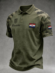 Herren-Poloshirt mit kurzen Ärmeln und Vintage-Print im Militärstil