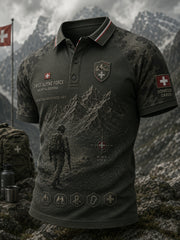Herren-Poloshirt mit kurzen Ärmeln und Vintage-Print im Militärstil